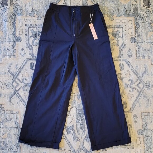 NWT Qinsen Wide-Leg Pants I Size Large I Dark Blue I Flowy & Trendy - Picture 1 of 5
